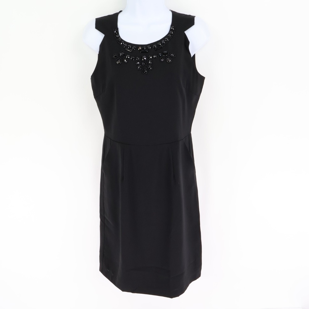 Esley Dress Womens Sz S Black 100% Polyester Beaded Pockets Lined Sleeveless NWT